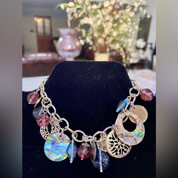 2 FOR $20 ITEM
116.  ABALONE & MULTI-COLORED BEADED CHARM BRACELET WITH EXTENDER - Picture 3 of 9